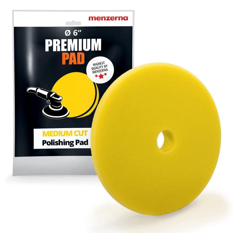 menzerna 6 Inch Polishing Pad Medium Cut for Medium Fine Polishing I Body Repair & Detailing Pads with Safety Edge & Velcro Attachment I Washable & Long Lasting I with Hole for Anti Heat Build-Up - Image 1
